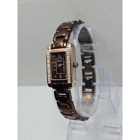 Gruen II Womens Rose Gold Rectangular Watch Crystal Bezel Brown Dial New Battery - Picture 2 of 10